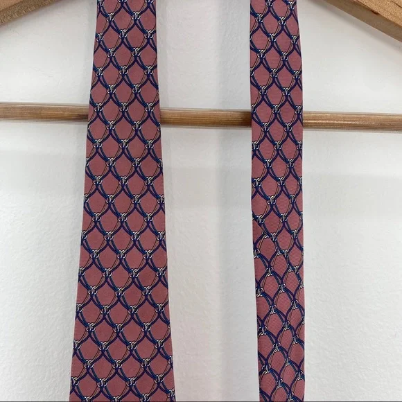 Vintage 90s Christian Dior Monsieur Mauve Pink Blue Chain Silk Menswear - Picture 11 of 11